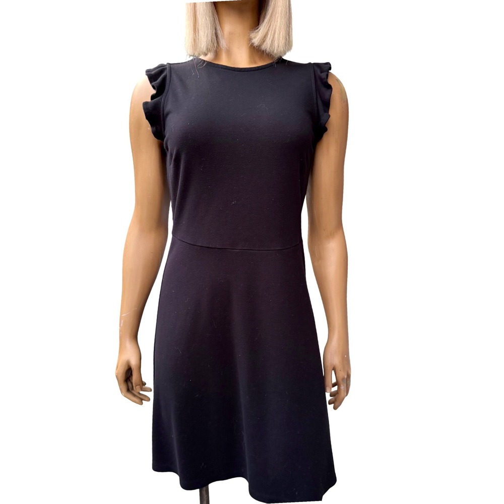 Old Navy Sheath Dress Midi‎ Black Sleeveless   Ruffle Shoulder Dark Academia M